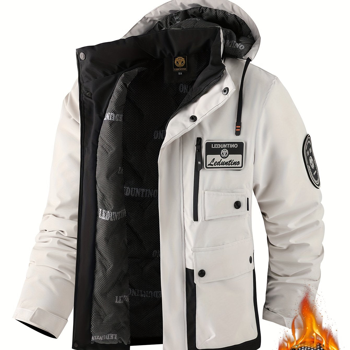 Men's Heavy-Duty Winter Padded Jacket with Detachable Hooded Vest-Like, Multi-Pocket Design & 3D Logo - Full-Zip Outdoor Coat for Skiing,M Snowboarding (White/Black, -Filled), Mens Winter Coats For Men, Winter Jackets For Men