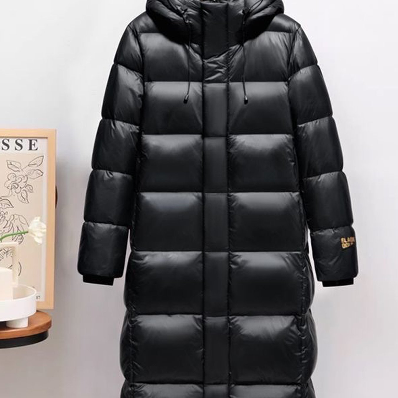 Men'S Heavyweight Winter Jacket with Hood - Thickened Insulated Long Coat, Full-Zip Closure, White Duck Filling, Solid Black & Golden Accent, Korean Style Casual Outerwear for Men & Teens, Cold Weather Warmth, Durable Shell,