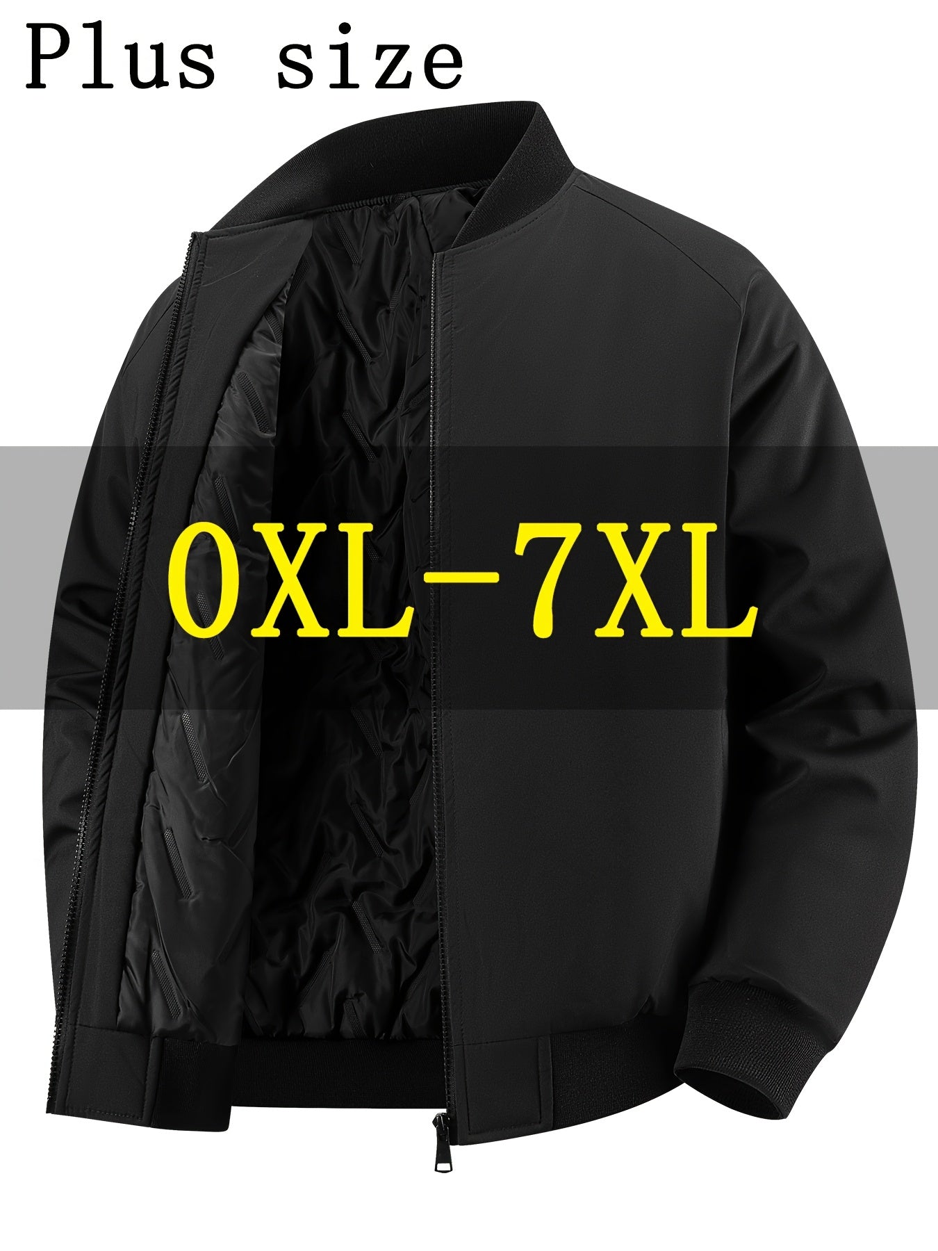 Men's Oversized Winter Bomber Jacket - Heavy-Duty Full-Zip Coat with Baseball Collar & Full-Length Zipper (0XL-7XL) - Large Size Chart, -Filled Pockets, Casual Cold Weather Outerwear for Big & Tall Men, PLUS SIZE, Mens Winter
