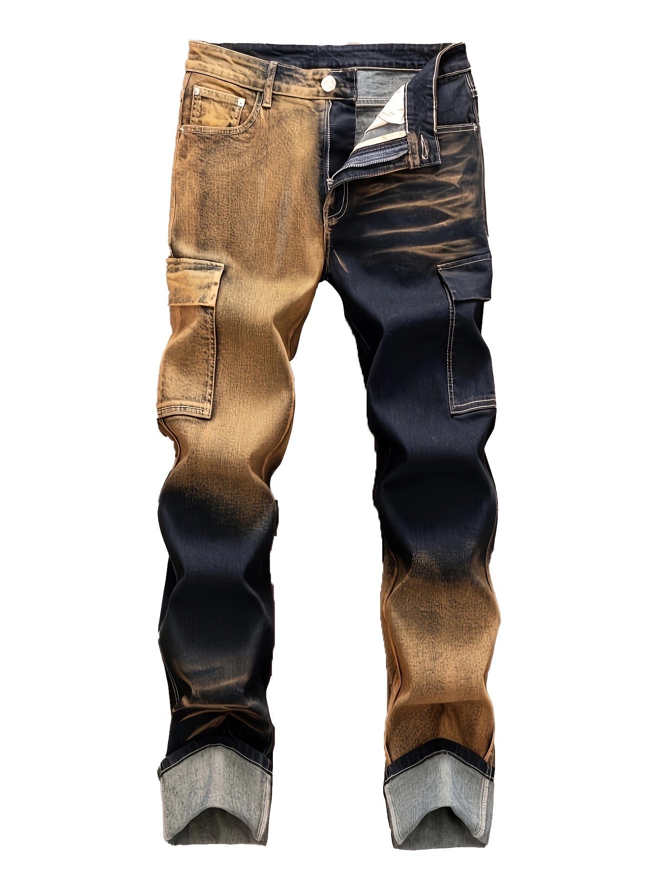 Men's Straight Cut Ripped Faux Denim - Fashionable Camouflage Street Fashion Designer Graphic Faux Denim Para Hombre - Fashion Mens Clothing