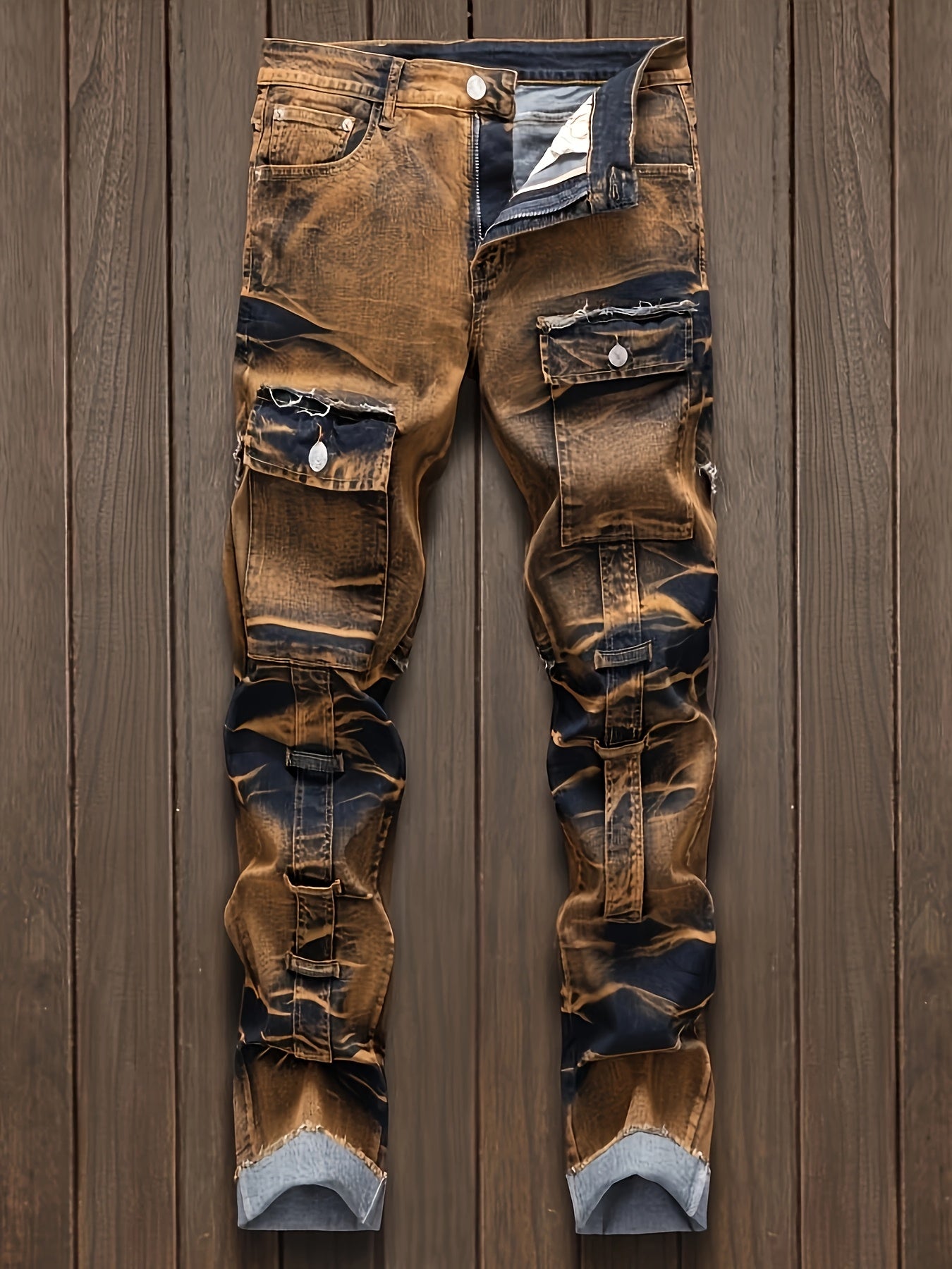 Men's Straight Cut Ripped Jeans, Fashionable Camouflage Jeans, Street Fashion Men Jeans Para Hombre, Designer Jeans for Men, Fashion Mens Clothing, Graphic Jeans Straight-Leg Wide-Leg Stretch All-Season Streetwear Y2K Vintage