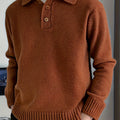 Boys' Thickened Winter Sweater - Warm Knit Pullover with Collar & Button Front, Brown/Beige Striped Base Layer Sweater for School, Sports, Travel - Machine Washable Teen Boys' Cozy Sweatsuit (Regular Fit) - Christmas Gift, Wi