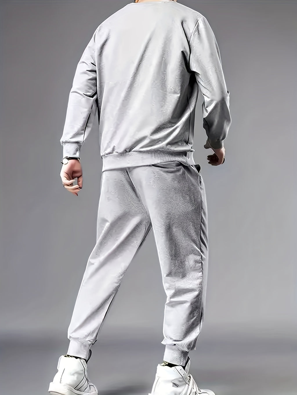 2Pcs Letter Print Outfit - Relaxed-Fit Casual Crew Neck Long Sleeve Pullover Sweatshirt and Sweatpants Set for Spring and Fall - High-Quality Mens Clothing for Everyday Wear