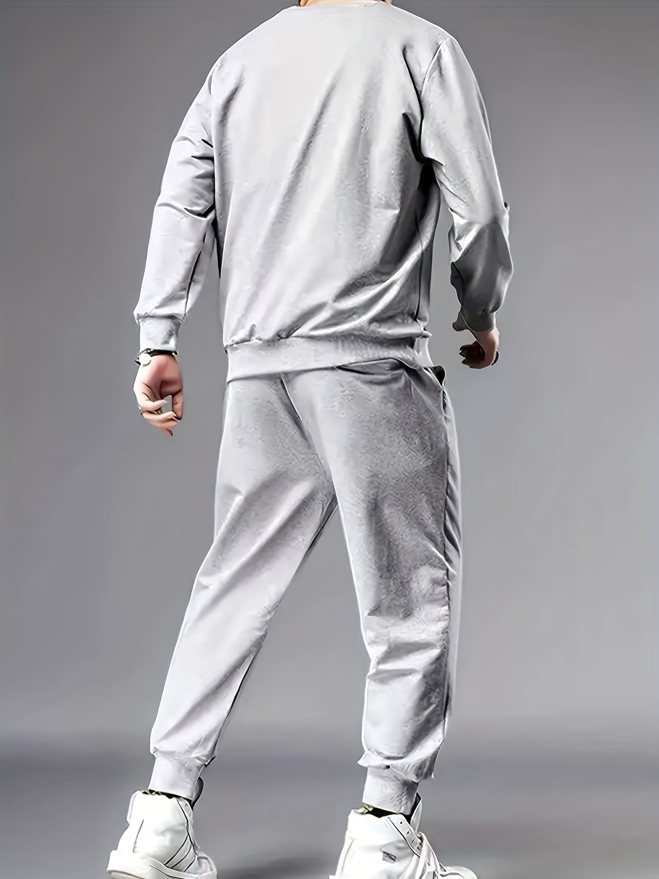 2Pcs Letter Print Outfit - Relaxed-Fit Casual Crew Neck Long Sleeve Pullover Sweatshirt and Sweatpants Set for Spring and Fall - High-Quality Mens Clothing for Everyday Wear