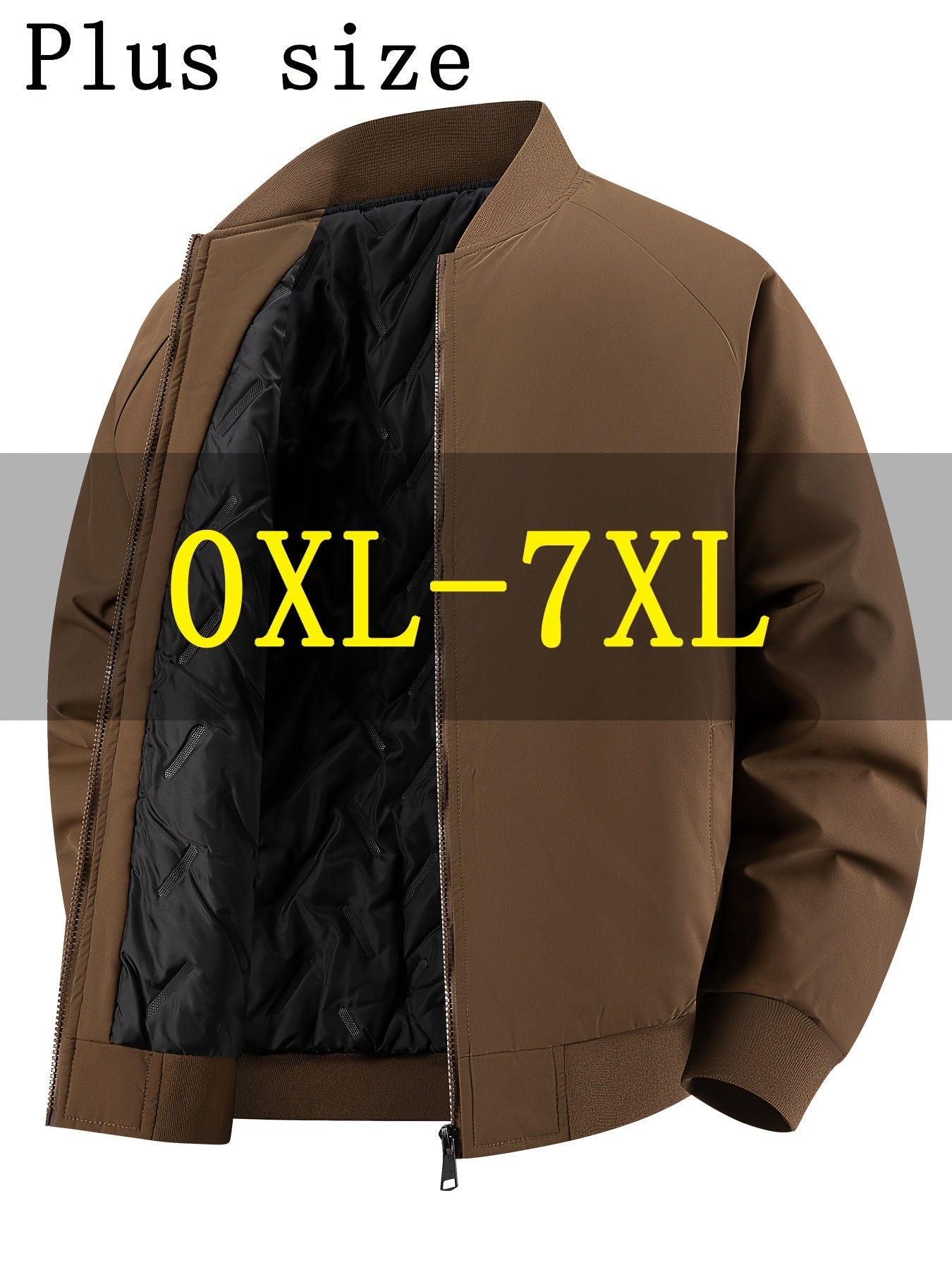 Men's Oversized Winter Bomber Jacket - Heavy-Duty Full-Zip Coat with Baseball Collar & Full-Length Zipper (0XL-7XL) - Large Size Chart, -Filled Pockets, Casual Cold Weather Outerwear for Big & Tall Men, PLUS SIZE, Mens Winter
