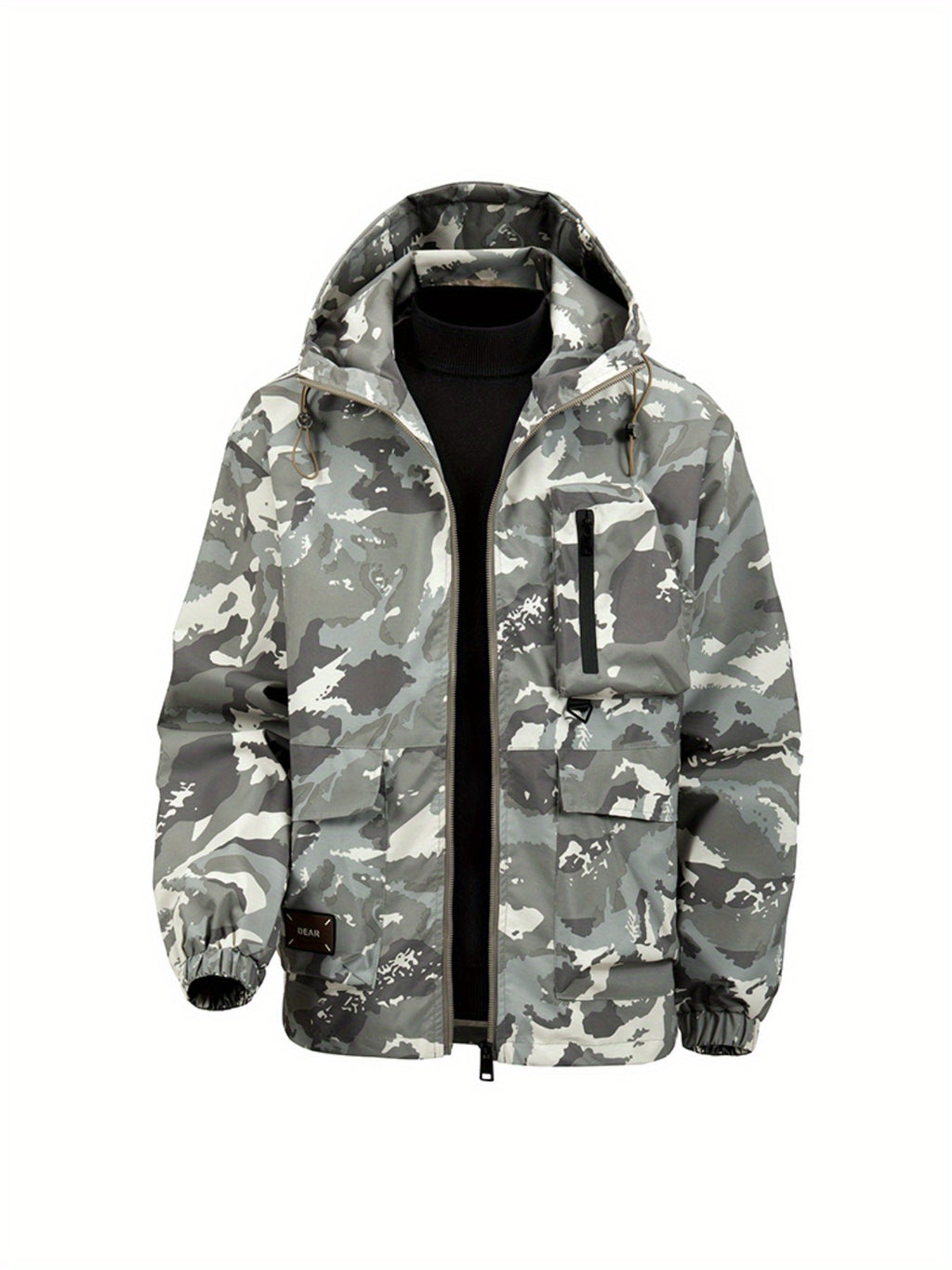 Men's Camouflage Hooded Jacket with Full-Zip Closure & Camo-Lining - Green/Brown/Tan Outdoor Coat, Machine-Washable Polyester for Hiking, Hunting, Army-Style Windbreaker, Hoodies For Men, Camouflage For Men, Camouflage Clothi