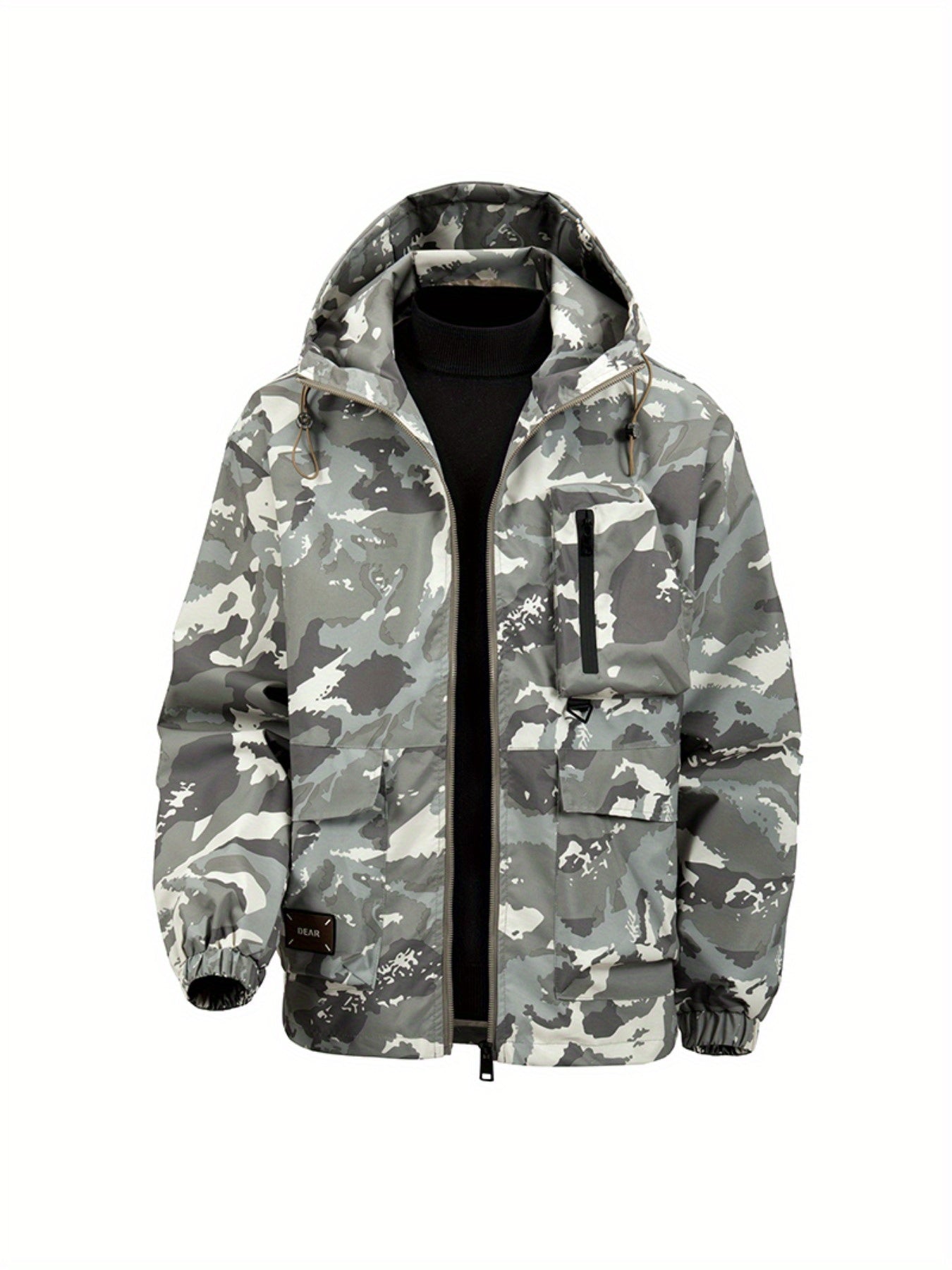 Men's Camouflage Hooded Jacket with Full-Zip Closure & Camo-Lining - Green/Brown/Tan Outdoor Coat, Machine-Washable Polyester for Hiking, Hunting, Army-Style Windbreaker, Hoodies For Men, Camouflage For Men, Camouflage Clothi