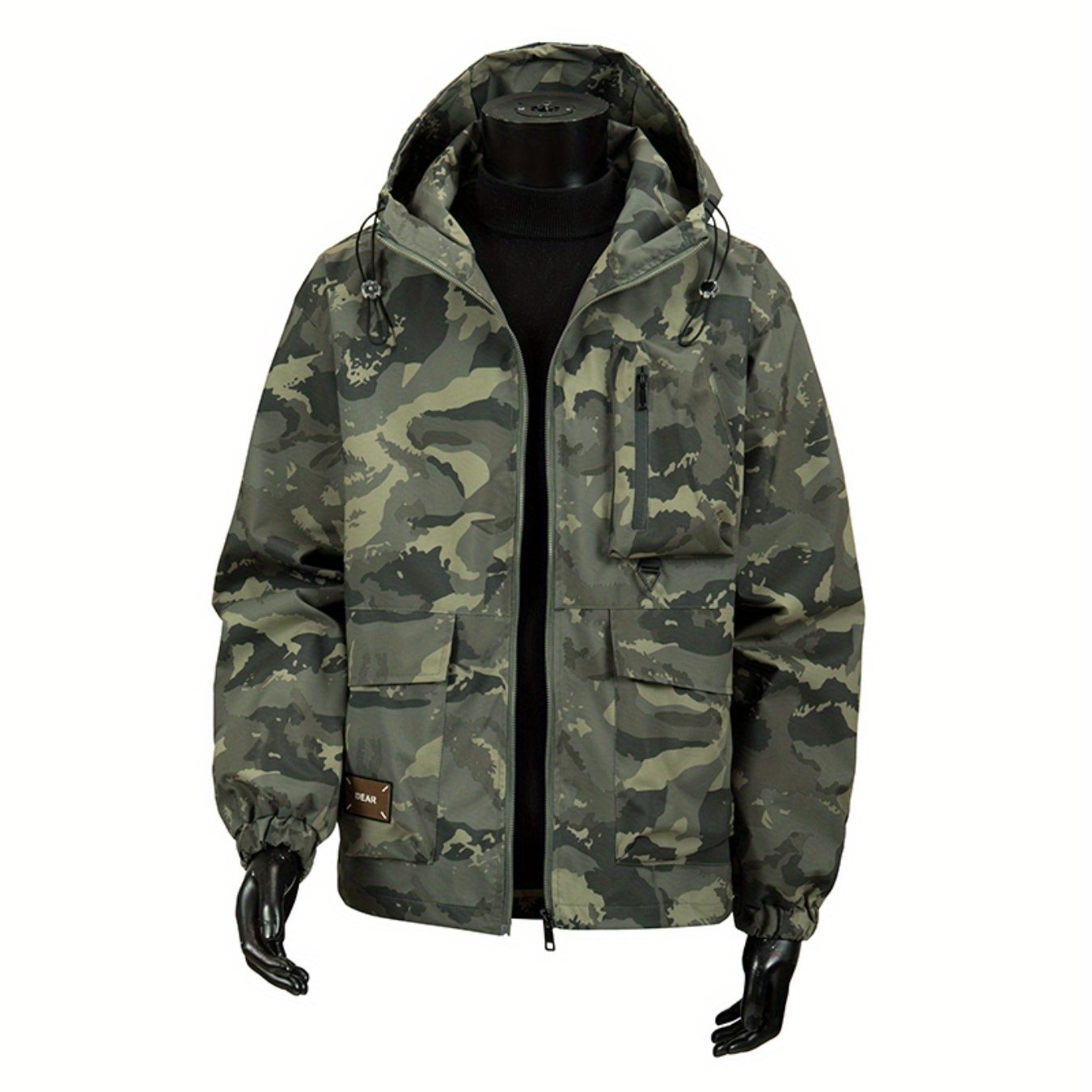 Men's Camouflage Hooded Jacket with Full-Zip Closure & Camo-Lining - Green/Brown/Tan Outdoor Coat, Machine-Washable Polyester for Hiking, Hunting, Army-Style Windbreaker, Hoodies For Men, Camouflage For Men, Camouflage Clothi