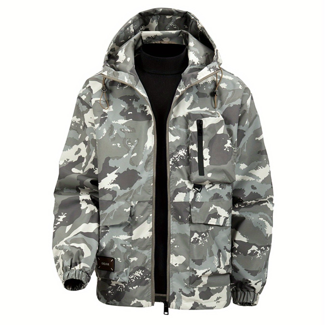 Men's Camouflage Hooded Jacket with Full-Zip Closure & Camo-Lining - Green/Brown/Tan Outdoor Coat, Machine-Washable Polyester for Hiking, Hunting, Army-Style Windbreaker, Hoodies For Men, Camouflage For Men, Camouflage Clothi