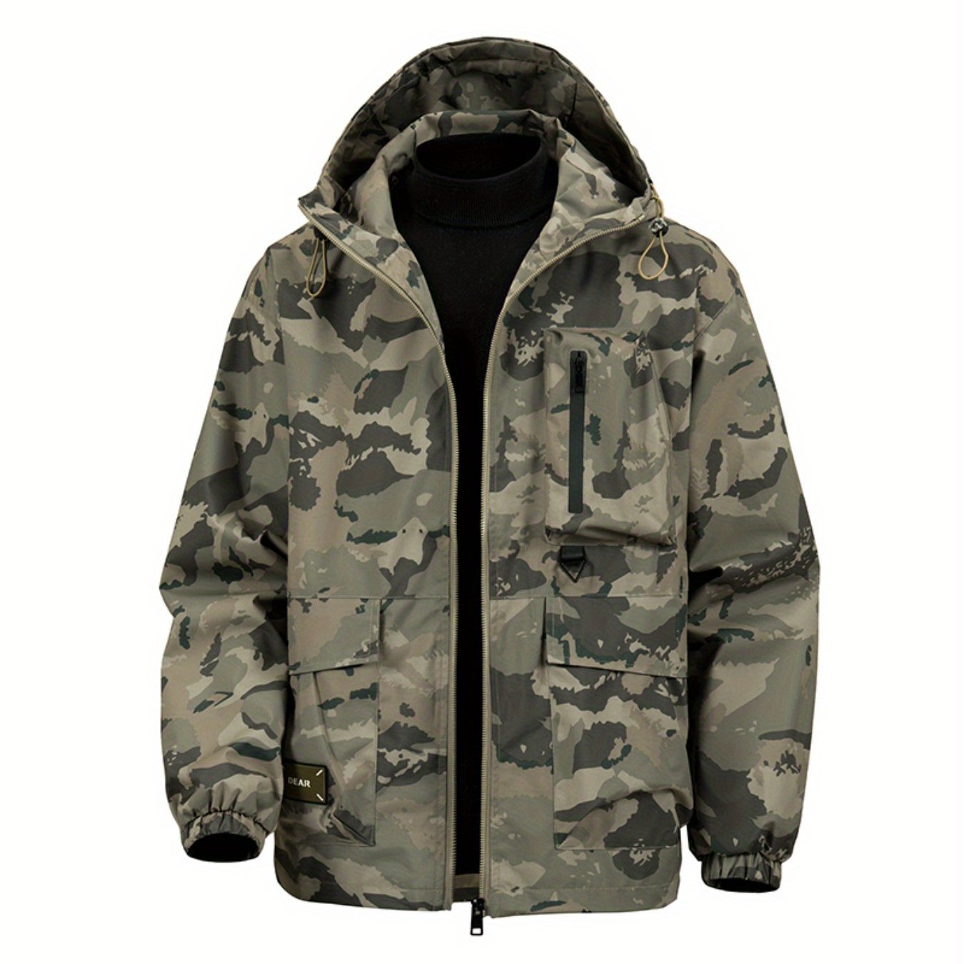 Men's Camouflage Hooded Jacket with Full-Zip Closure & Camo-Lining - Green/Brown/Tan Outdoor Coat, Machine-Washable Polyester for Hiking, Hunting, Army-Style Windbreaker, Hoodies For Men, Camouflage For Men, Camouflage Clothi