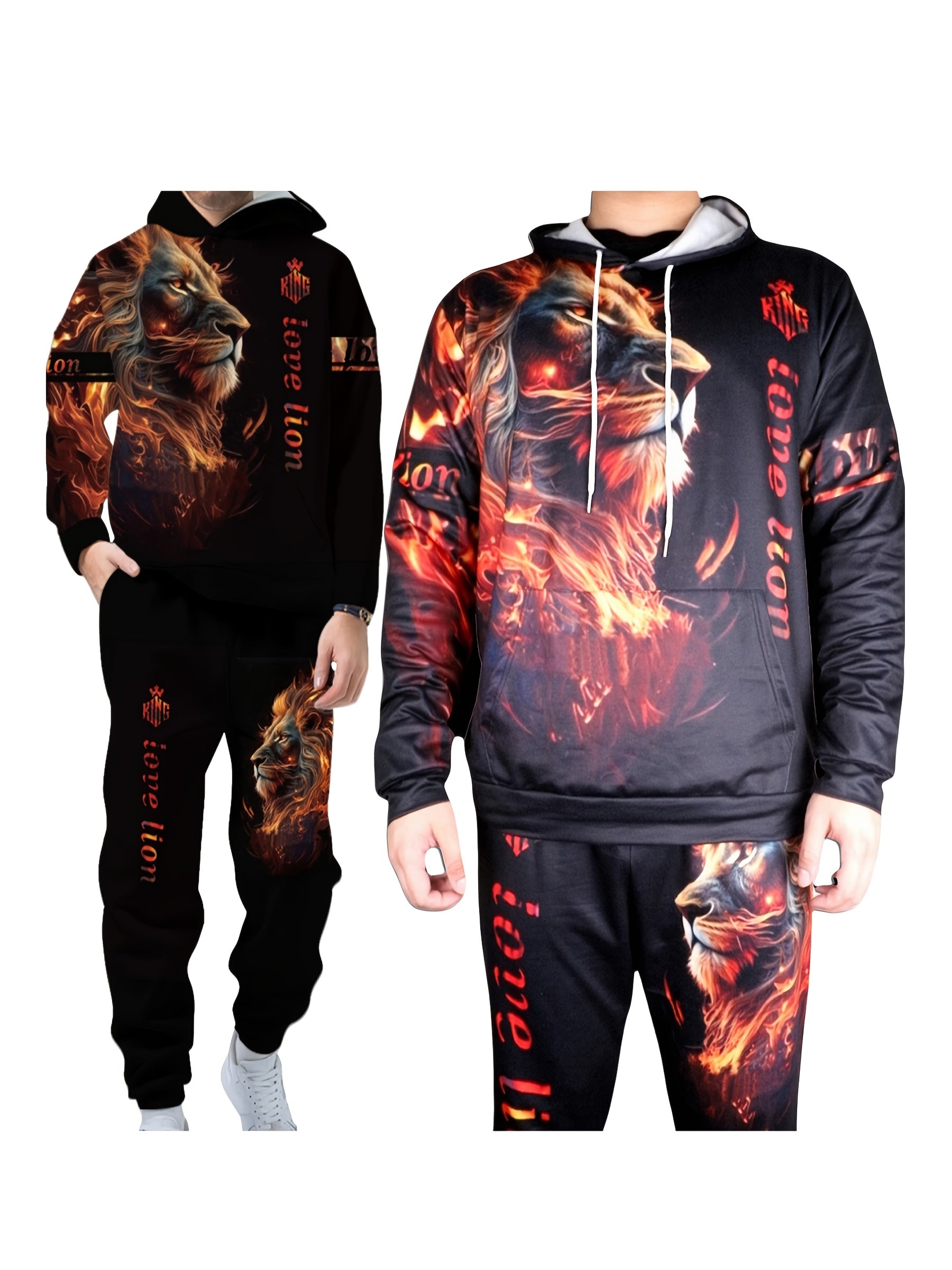 Spring And Autumn Men'S Tracksuit 3D Ferocious Lion Print Hoodies Sweatshirts Pants Sets Casual Mens Clothing Essentials Hoody