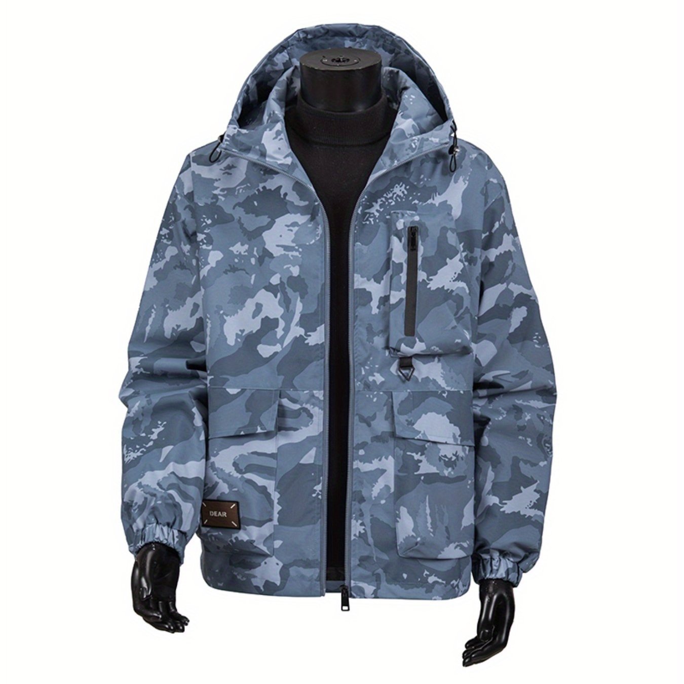 Men's Camouflage Hooded Jacket with Full-Zip Closure & Camo-Lining - Green/Brown/Tan Outdoor Coat, Machine-Washable Polyester for Hiking, Hunting, Army-Style Windbreaker, Hoodies For Men, Camouflage For Men, Camouflage Clothi