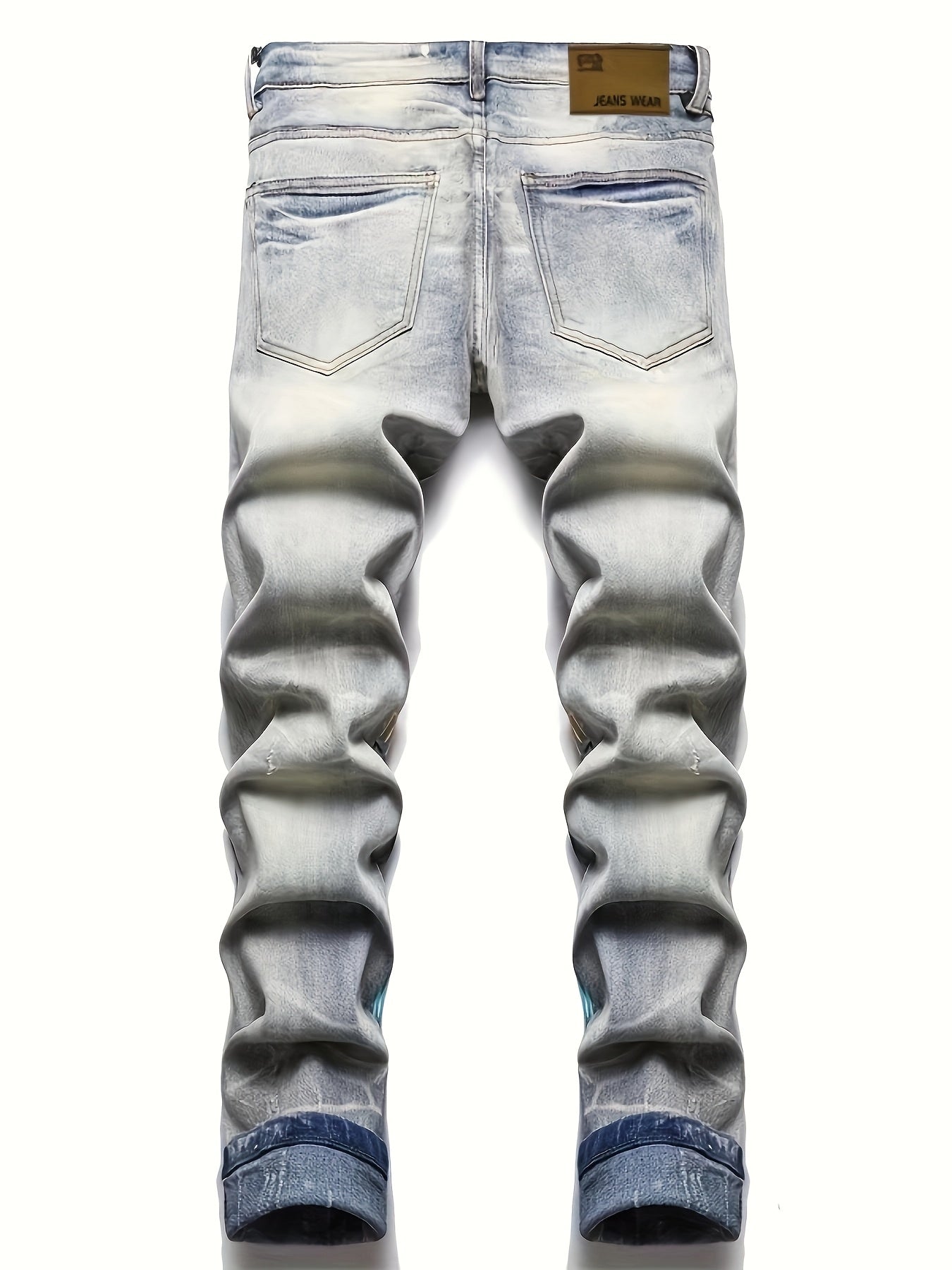 Straight-Leg Wide-Leg Stretch All-Season Streetwear Y2K Vintage Wash Graffiti Distressed Washed And Distressed Faux Denim Men Faux Denim, Designer Faux Denim For Men, Fashion Mens Clothing, Graphic Faux Denim