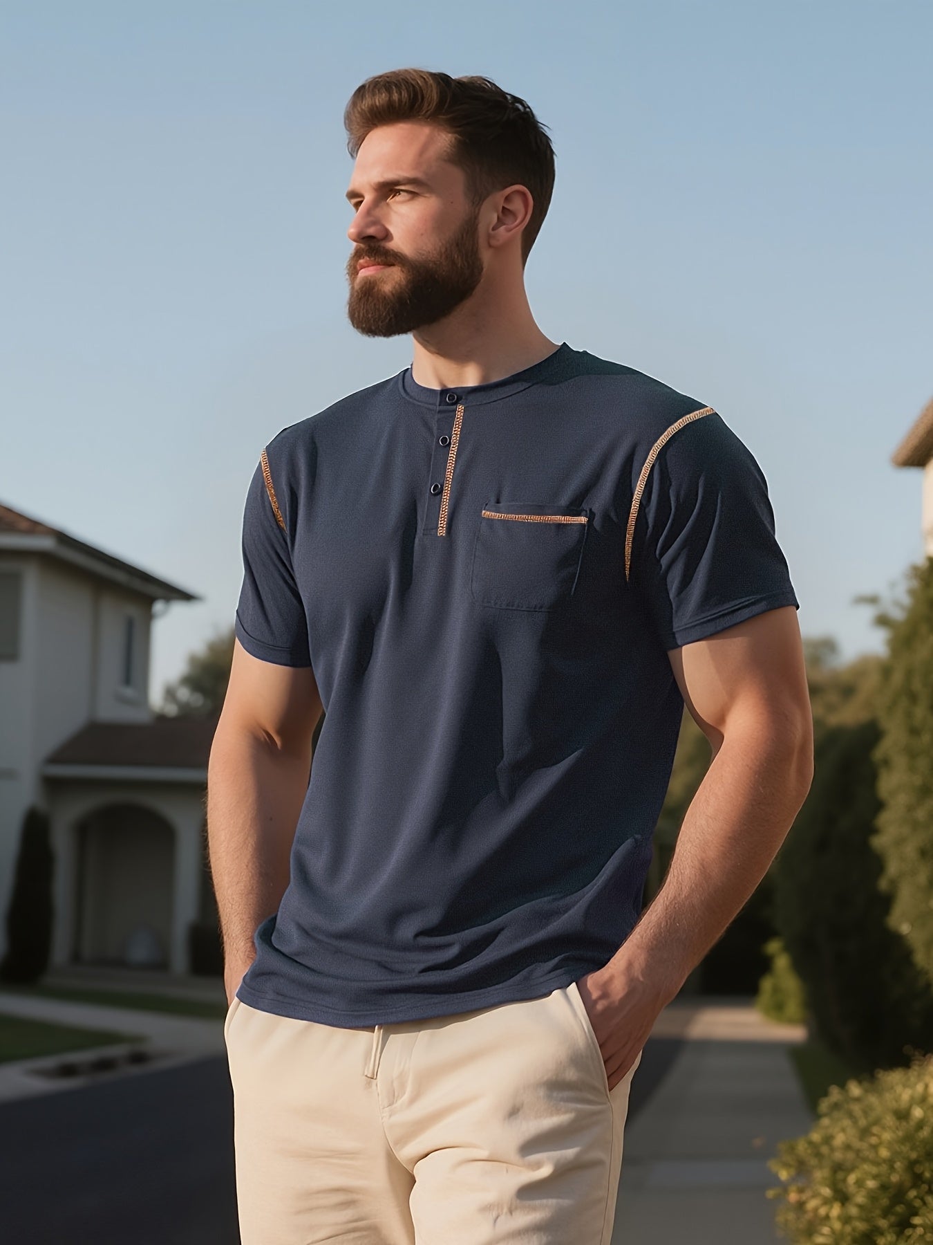3pcs Men's Slim-Fit Golf & Tennis Shirts - Breathable Stretchy Short Sleeve, Contrast Collar & Collars, All-Season Non-Sheer Sportswear (Olive/Oatmeal/Navy) - Multi-Color Pack for Golf, Tennis & Casual, Mens Shirts, Mens Clot