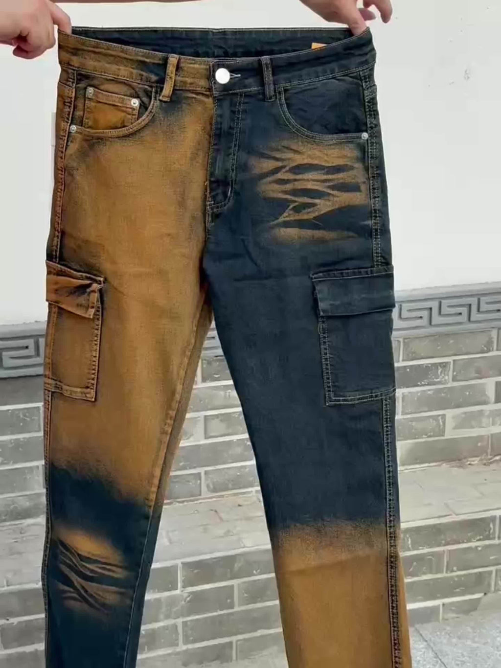 Men's Straight Cut Ripped Faux Denim - Fashionable Camouflage Street Fashion Designer Graphic Faux Denim Para Hombre - Fashion Mens Clothing