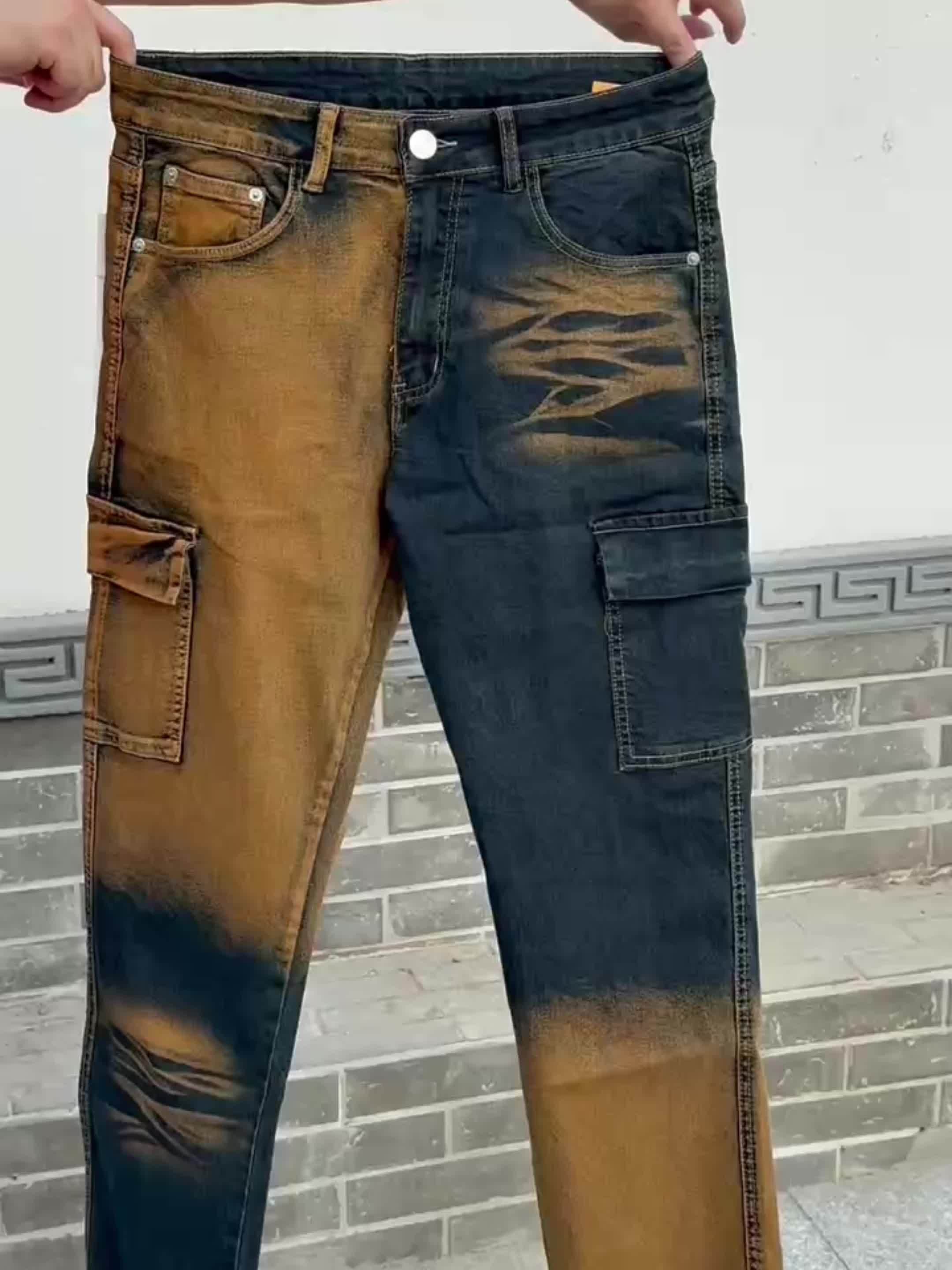 Men's Straight Cut Ripped Faux Denim - Fashionable Camouflage Street Fashion Designer Graphic Faux Denim Para Hombre - Fashion Mens Clothing