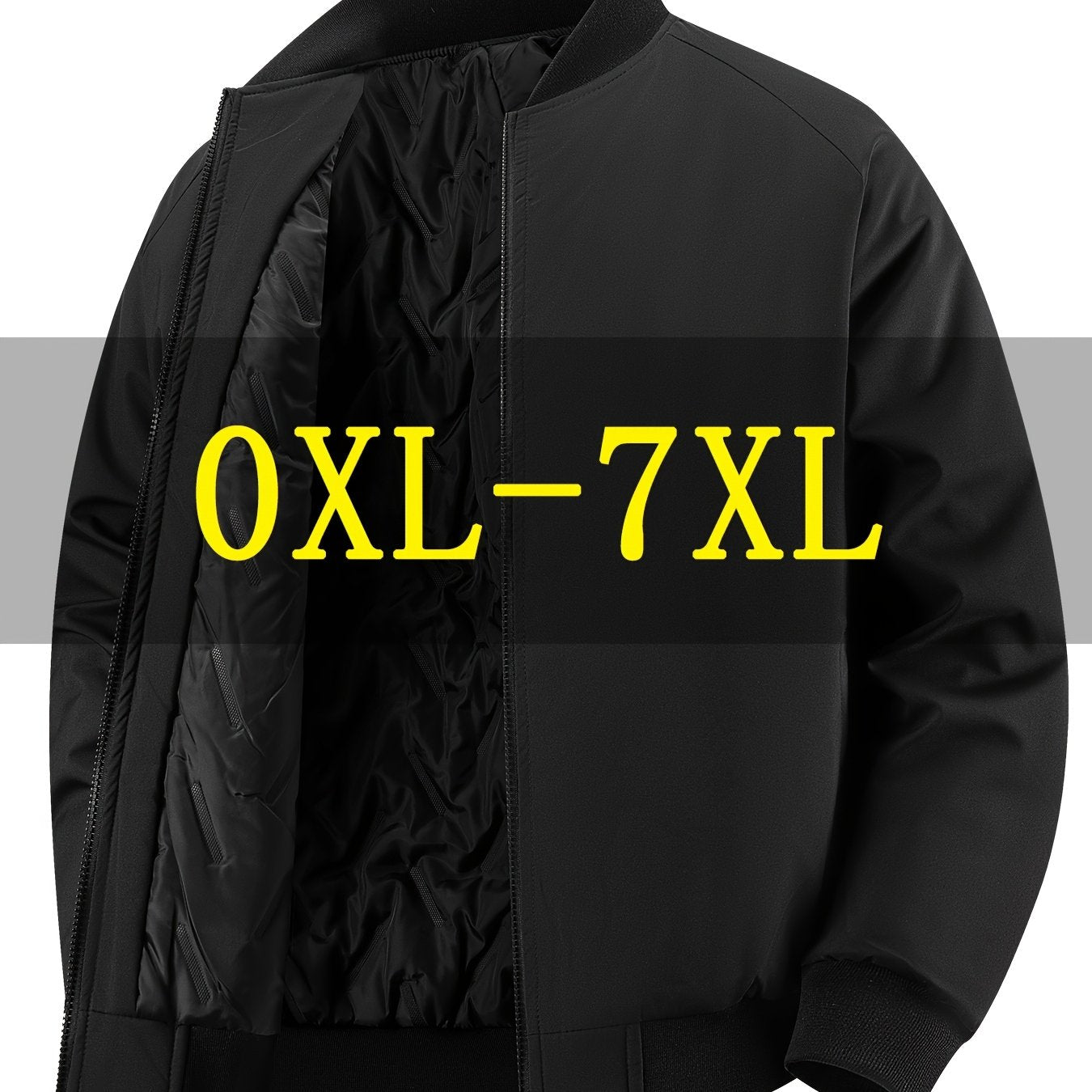 Men's Oversized Winter Bomber Jacket - Heavy-Duty Full-Zip Coat with Baseball Collar & Full-Length Zipper (0XL-7XL) - Large Size Chart, -Filled Pockets, Casual Cold Weather Outerwear for Big & Tall Men, PLUS SIZE, Mens Winter