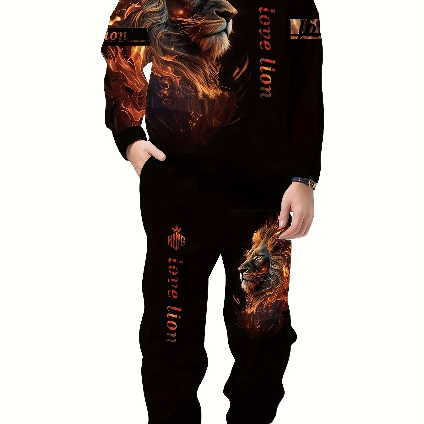 Spring And Autumn Men'S Tracksuit 3D Ferocious Lion Print Hoodies Sweatshirts Pants Sets Casual Mens Clothing Essentials Hoody