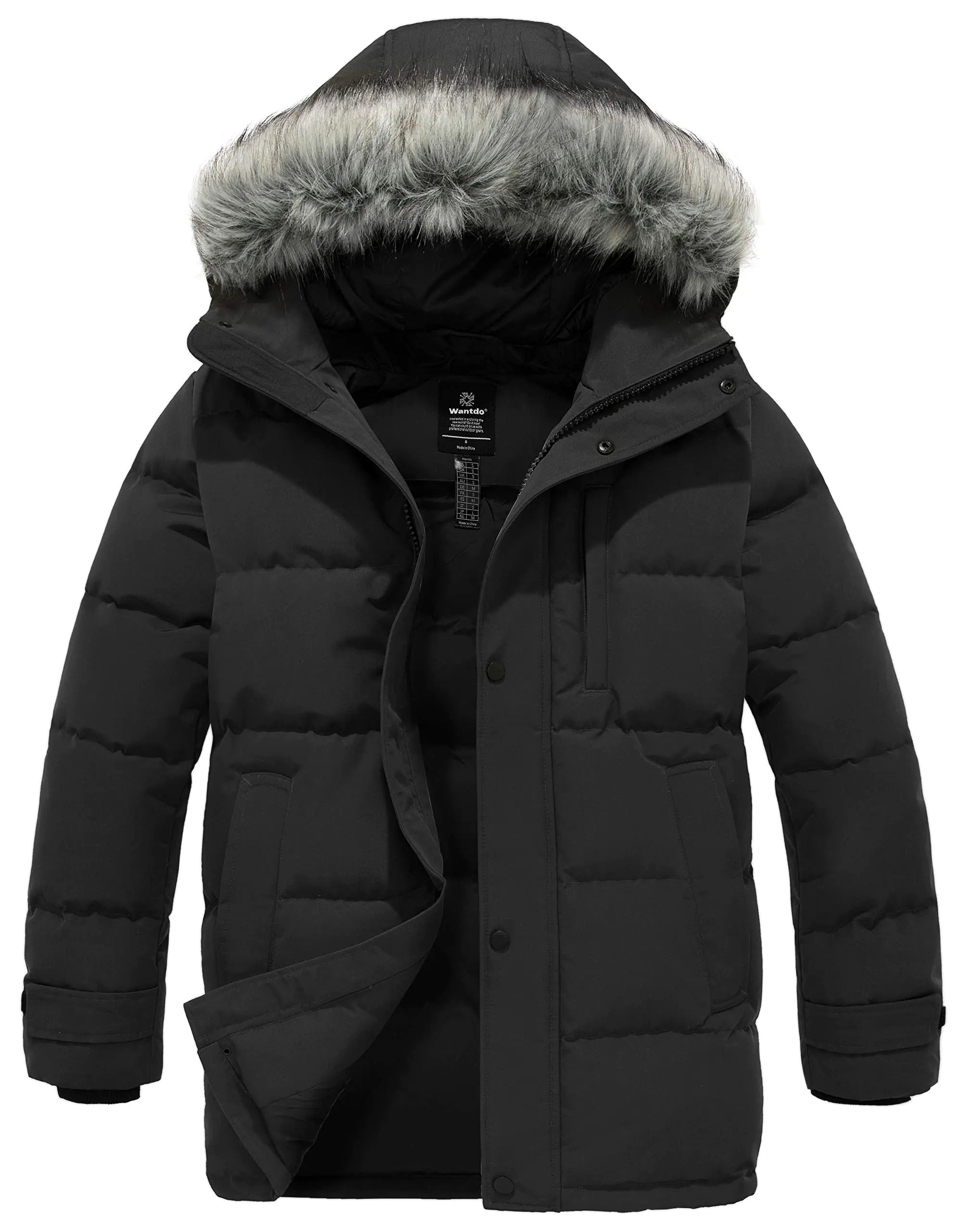 wantdo Mens Heavy Duty Waterproof Winter Jacket (Black Large)