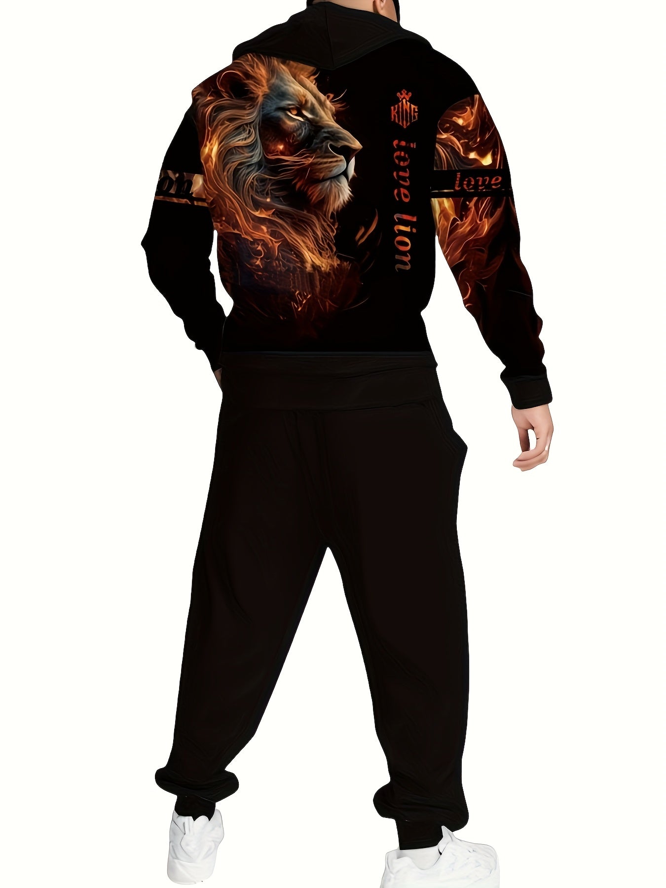 Spring And Autumn Men'S Tracksuit 3D Ferocious Lion Print Hoodies Sweatshirts Pants Sets Casual Mens Clothing Essentials Hoody