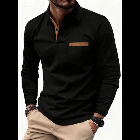 Plus-Size Men's Lapel Collar Shirt with Chest Pocket Button Placket - All-Season Casual & Dressy Button-Up Collar, Wrinkle-Resistant Regular Fit Tunic Top for Business Casual, Office & Smart-Casual Wear (Machine Washable), PL