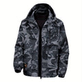 Men's Camouflage Hooded Jacket with Full-Zip Closure & Camo-Lining - Green/Brown/Tan Outdoor Coat, Machine-Washable Polyester for Hiking, Hunting, Army-Style Windbreaker, Hoodies For Men, Camouflage For Men, Camouflage Clothi