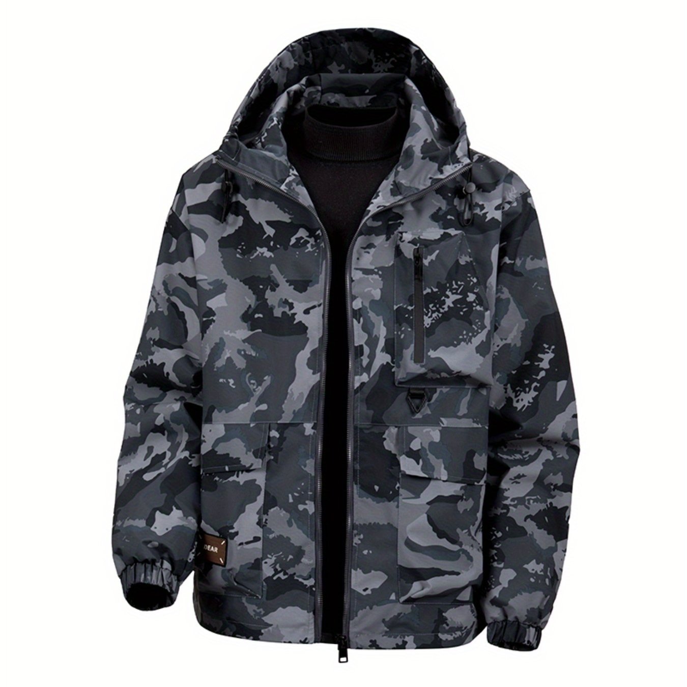 Men's Camouflage Hooded Jacket with Full-Zip Closure & Camo-Lining - Green/Brown/Tan Outdoor Coat, Machine-Washable Polyester for Hiking, Hunting, Army-Style Windbreaker, Hoodies For Men, Camouflage For Men, Camouflage Clothi