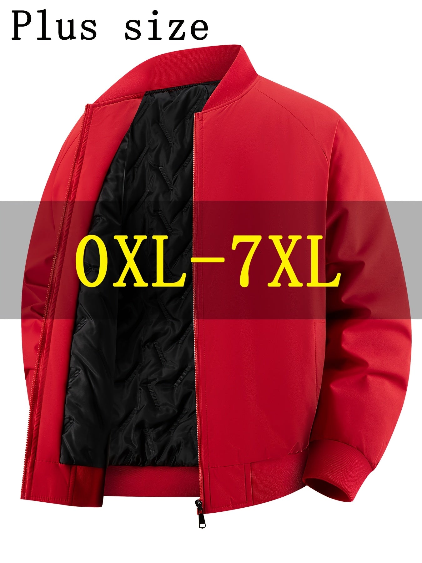Men's Oversized Winter Bomber Jacket - Heavy-Duty Full-Zip Coat with Baseball Collar & Full-Length Zipper (0XL-7XL) - Large Size Chart, -Filled Pockets, Casual Cold Weather Outerwear for Big & Tall Men, PLUS SIZE, Mens Winter