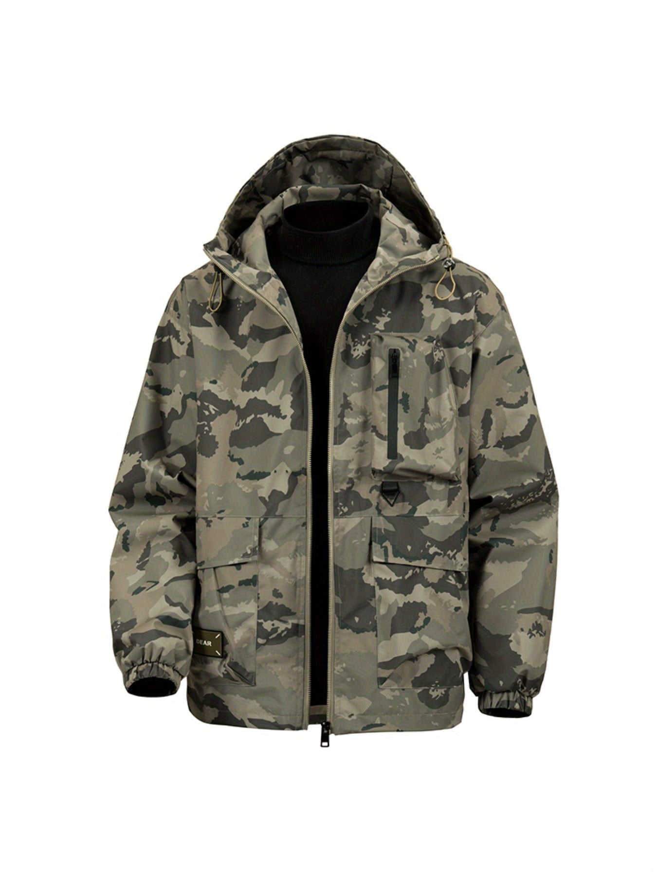 Men's Camouflage Hooded Jacket with Full-Zip Closure & Camo-Lining - Green/Brown/Tan Outdoor Coat, Machine-Washable Polyester for Hiking, Hunting, Army-Style Windbreaker, Hoodies For Men, Camouflage For Men, Camouflage Clothi
