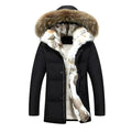 Hzcx Fashion Mens Fur Collar Hooded Warm Fleece Lined Down Jackets and Coats(BlackM(38))