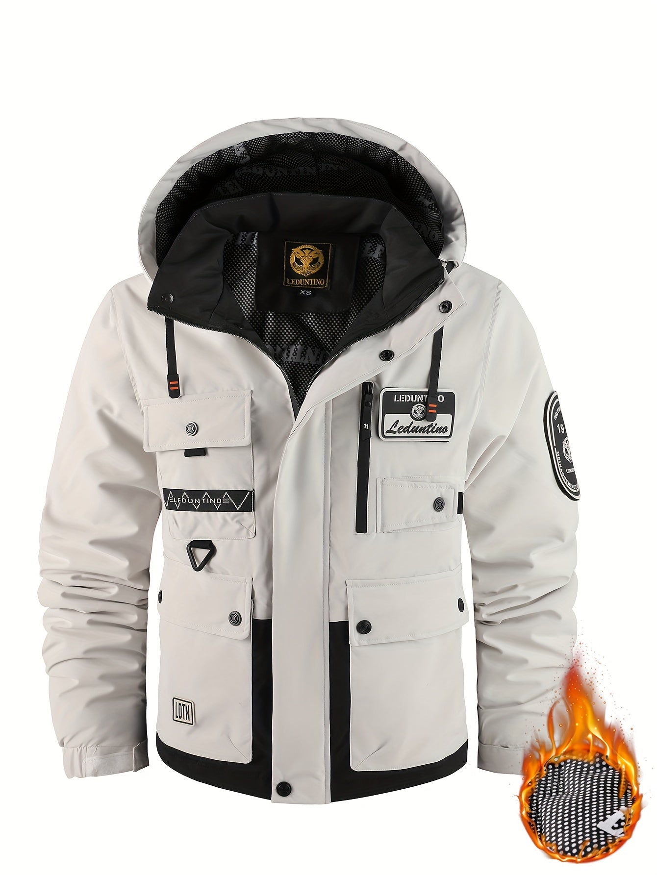 Men's Heavy-Duty Winter Padded Jacket with Detachable Hooded Vest-Like, Multi-Pocket Design & 3D Logo - Full-Zip Outdoor Coat for Skiing,M Snowboarding (White/Black, -Filled), Mens Winter Coats For Men, Winter Jackets For Men