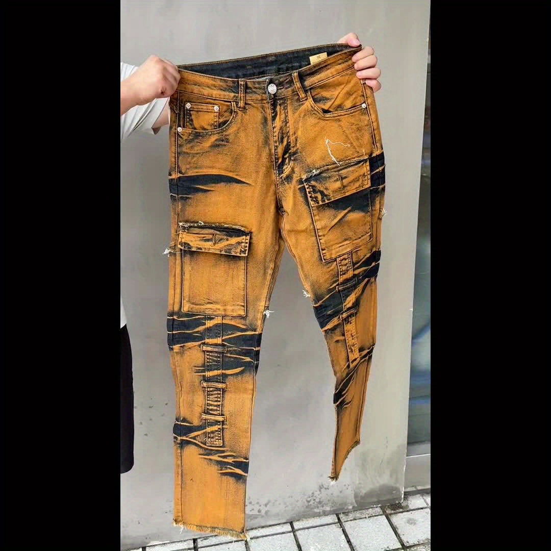 Men's Straight Cut Ripped Jeans, Fashionable Camouflage Jeans, Street Fashion Men Jeans Para Hombre, Designer Jeans for Men, Fashion Mens Clothing, Graphic Jeans Straight-Leg Wide-Leg Stretch All-Season Streetwear Y2K Vintage