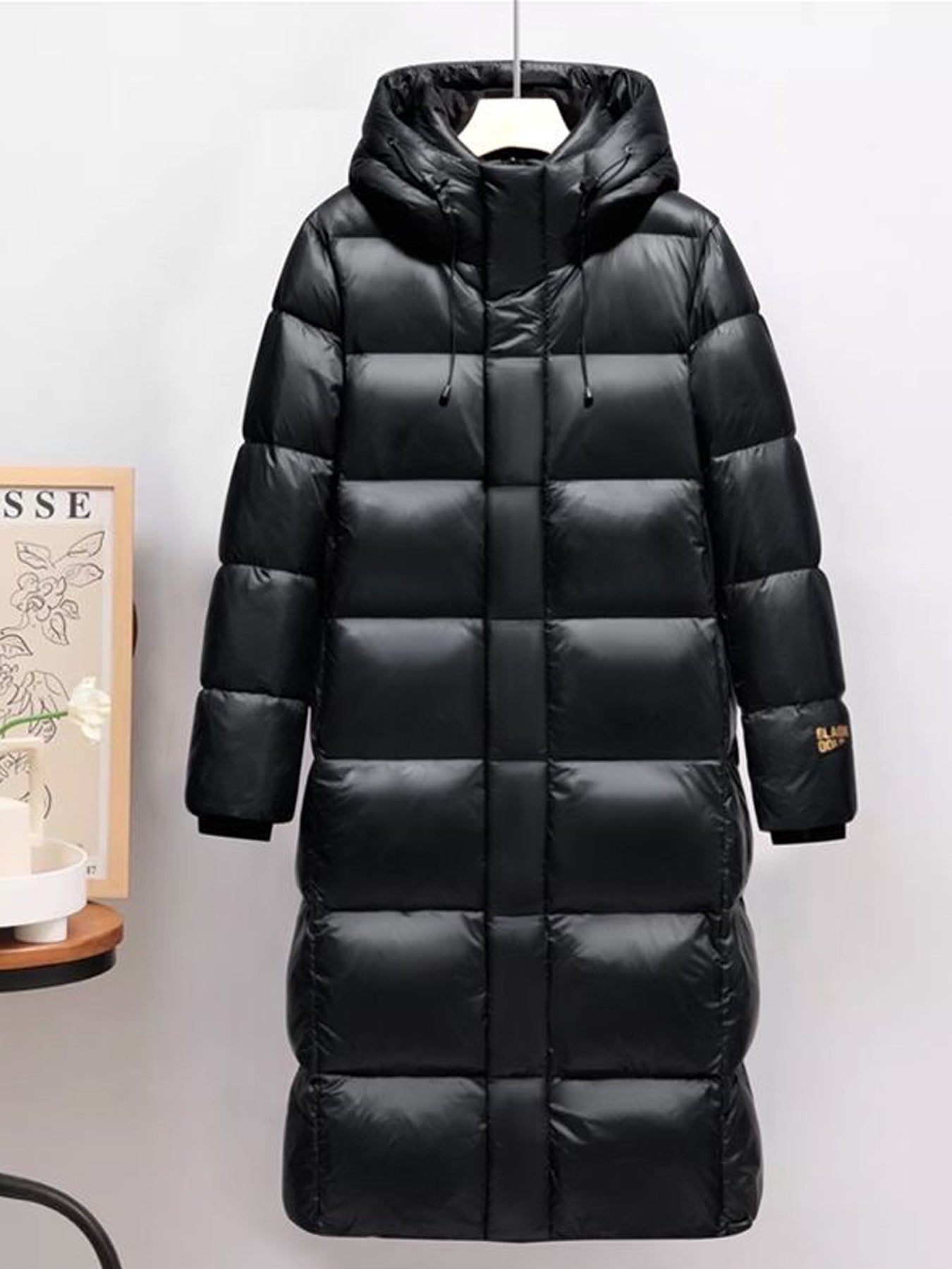 Men'S Heavyweight Winter Jacket with Hood - Thickened Insulated Long Coat, Full-Zip Closure, White Duck Filling, Solid Black & Golden Accent, Korean Style Casual Outerwear for Men & Teens, Cold Weather Warmth, Durable Shell,