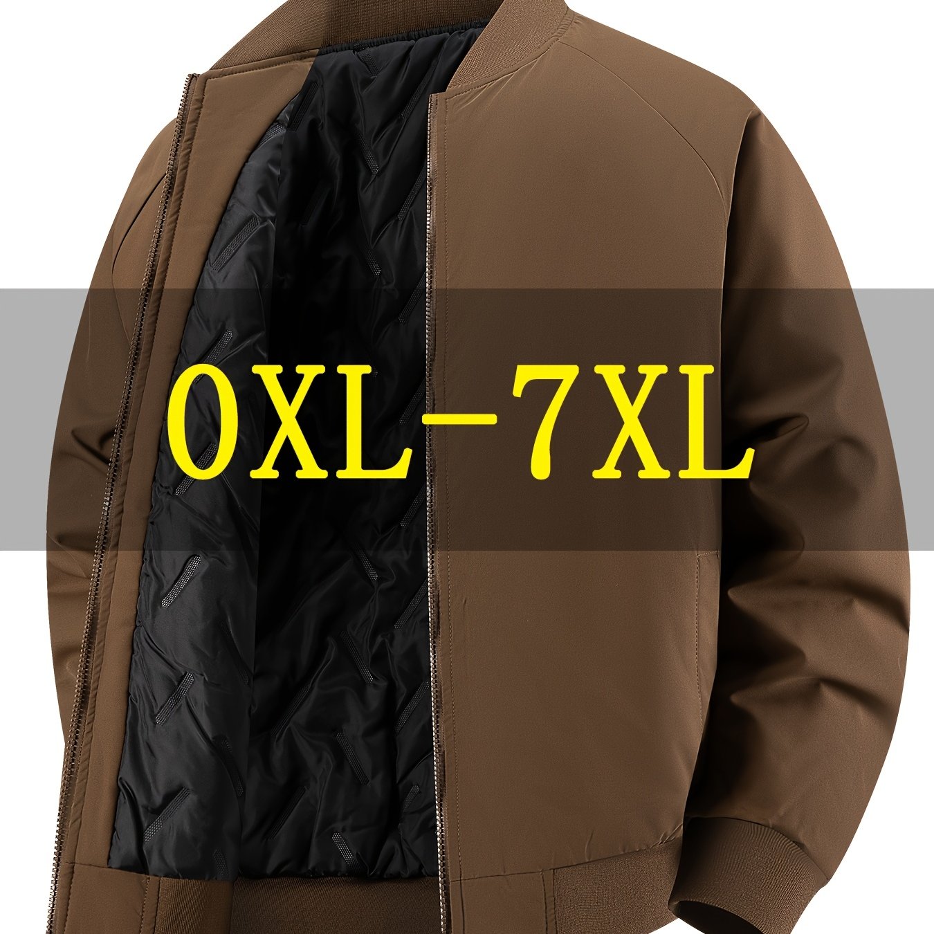 Men's Oversized Winter Bomber Jacket - Heavy-Duty Full-Zip Coat with Baseball Collar & Full-Length Zipper (0XL-7XL) - Large Size Chart, -Filled Pockets, Casual Cold Weather Outerwear for Big & Tall Men, PLUS SIZE, Mens Winter