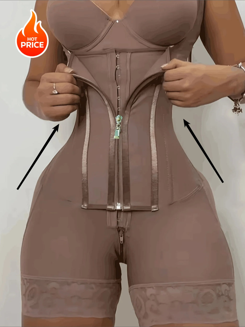 Women's Lace-Trimmed Shapewear Bodysuit - Tummy Control Corset with Adjustable Straps & Zipper, Black, Comfortable