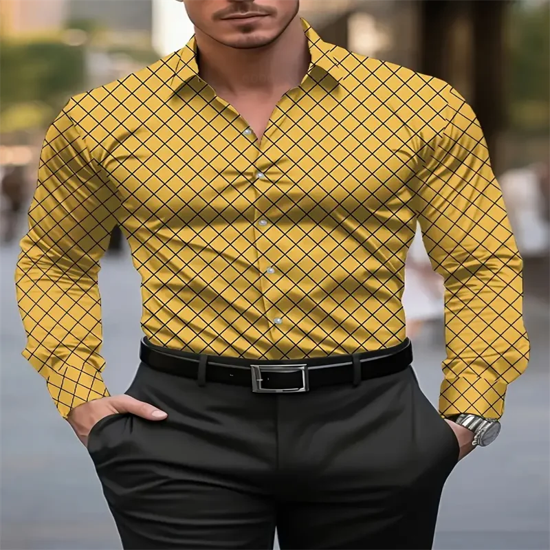 New Men's Shirt Long Sleeve Plaid Lapel Spring and Autumn Party Work Clothes Clothing Print XS-6XL Large Size