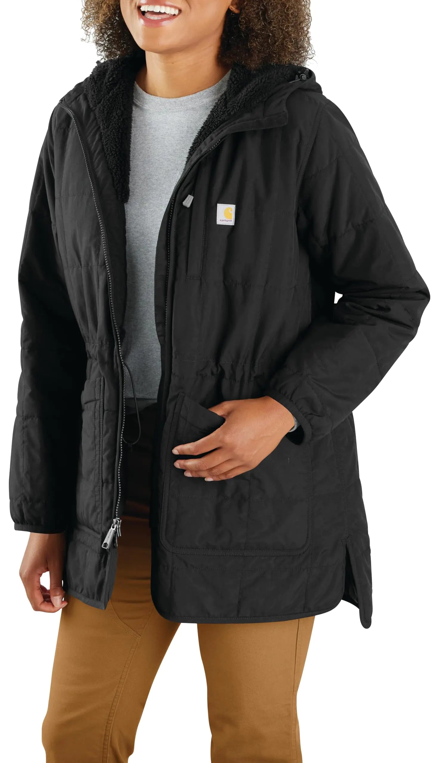 Carhartt Womens Rain Defender Loose Fit Lightweight Insulated Hooded Coat Black