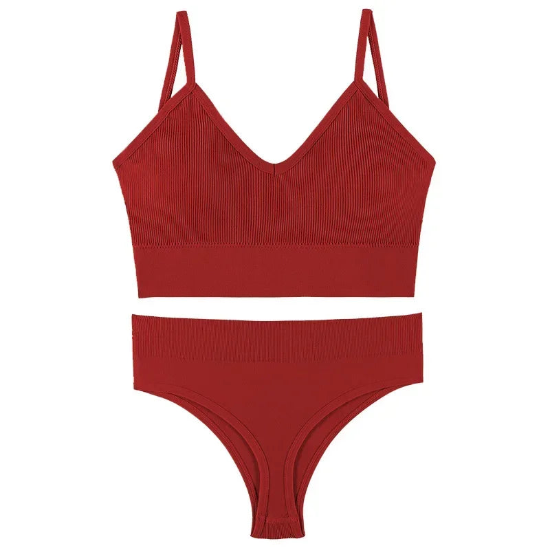 Women Underwear Set Wireless Lingerie Panties Bra Sexy G-String Seamless Tank Crop Top Brassiere New