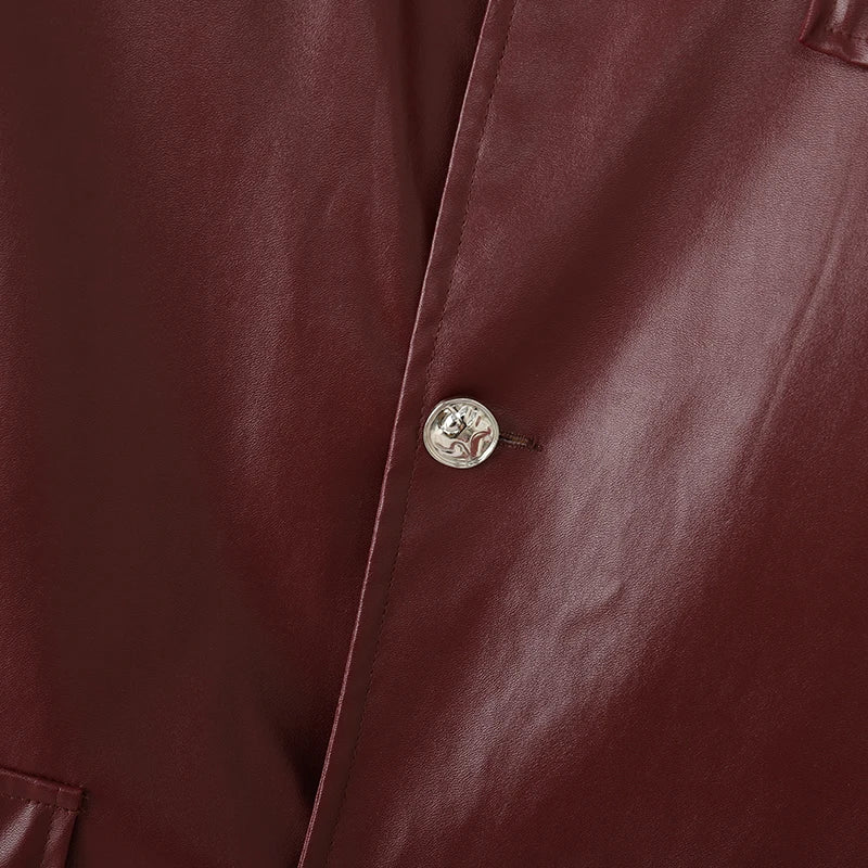INCERUN Men Jackets PU Leather Solid Color O-neck Long Sleeve Male Coats Streetwear Button 2025 Fashion Casual Jackets Outerwear