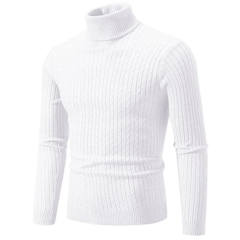 2025 New Men Solid Colour Turtleneck Sweater Black / White / Royal Blue Fashion Simple Male Casual Pullover Tops