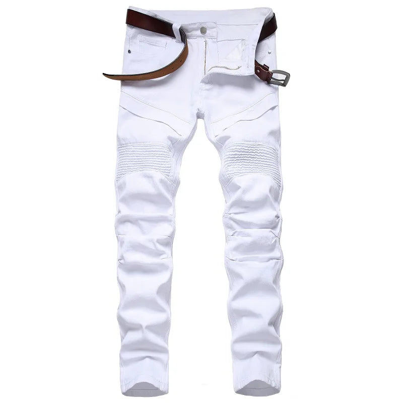 Autumn New Yellow Men's Jeans, Blue Stretch Biker Trousers, Broken Hole Jeans, Fashion Popular Men Denim Pants Big Size 29-42