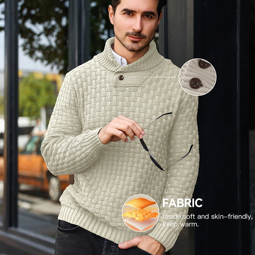Men’s Sweater Winter Knitted Crew Neck Warm Soft Long Sleeve Pullover Textured Ribbed Edge Comfortable High Quality Top US Size