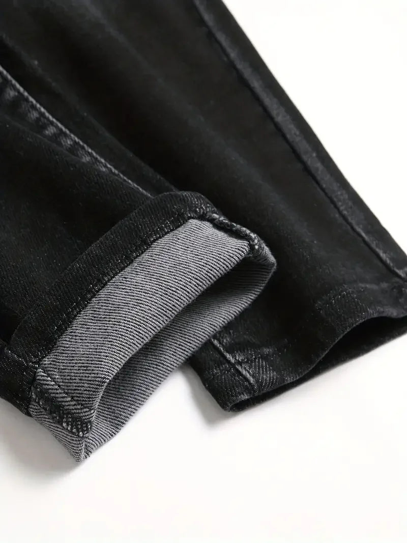 Men's Stretchy Denim Jeans For Men Simple Slim Casual Straight Fashion Classic Pants Cargo Denim Jeans Solid Streetwear Trousers