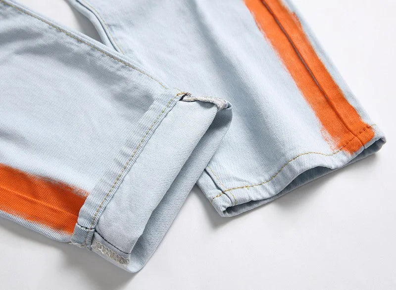 Autumn New Yellow Men's Jeans, Blue Stretch Biker Trousers, Broken Hole Jeans, Fashion Popular Men Denim Pants Big Size 29-42