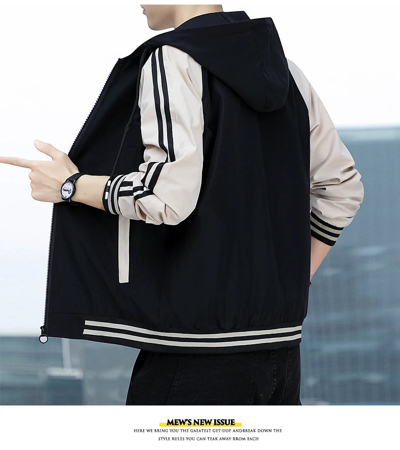 Men's casual jacket - New autumn style workwear sporty windproof hooded coat