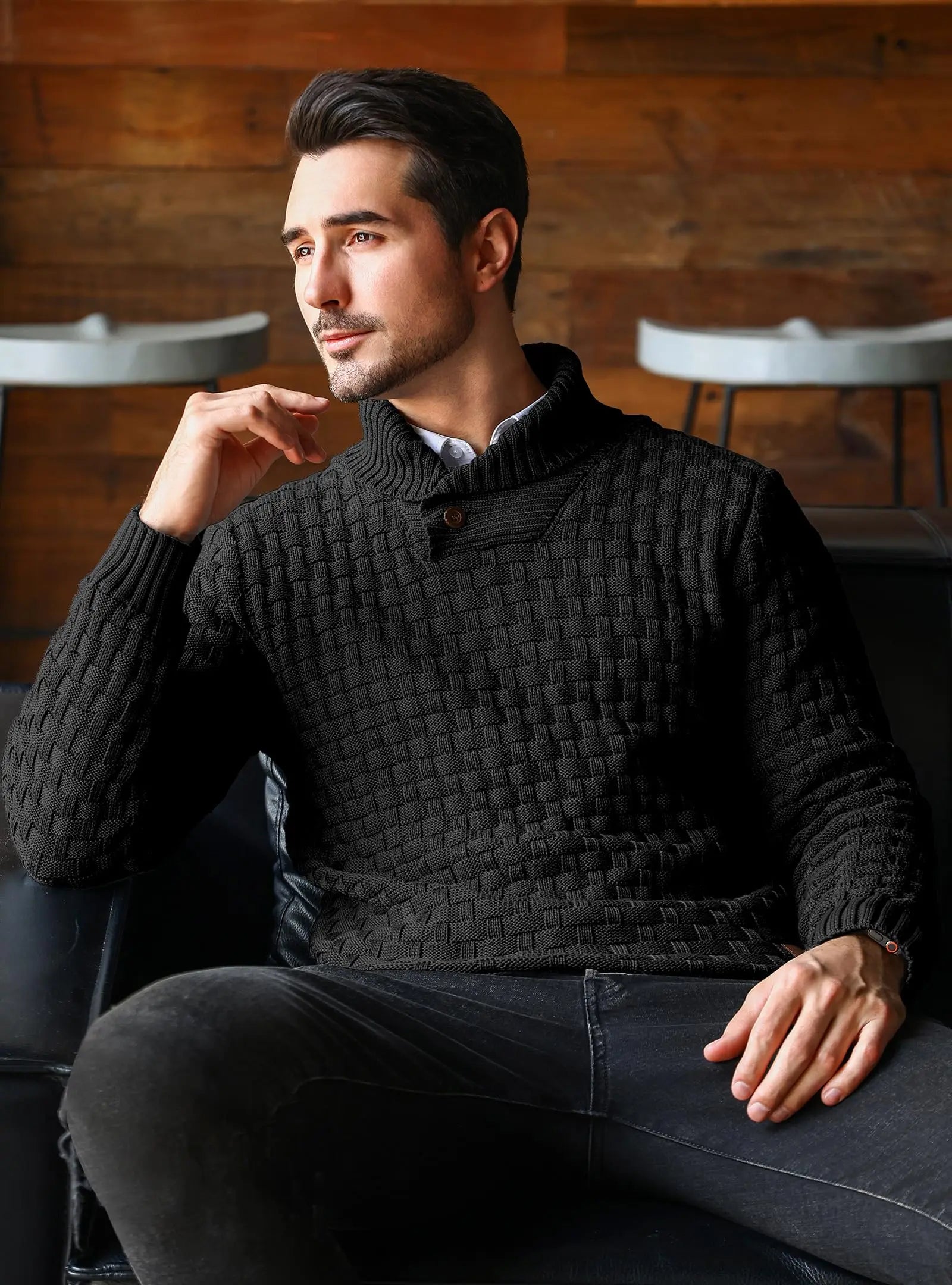 Men’s Sweater Winter Knitted Crew Neck Warm Soft Long Sleeve Pullover Textured Ribbed Edge Comfortable High Quality Top US Size