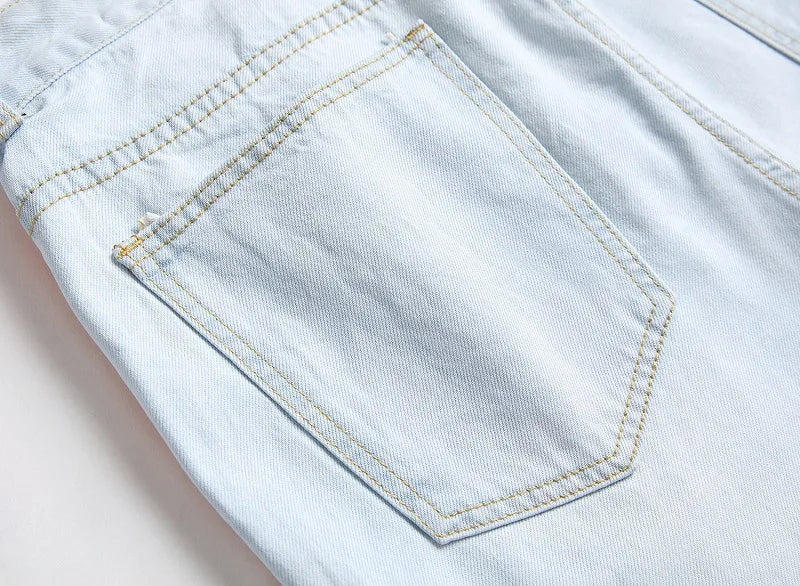 Autumn New Yellow Men's Jeans, Blue Stretch Biker Trousers, Broken Hole Jeans, Fashion Popular Men Denim Pants Big Size 29-42
