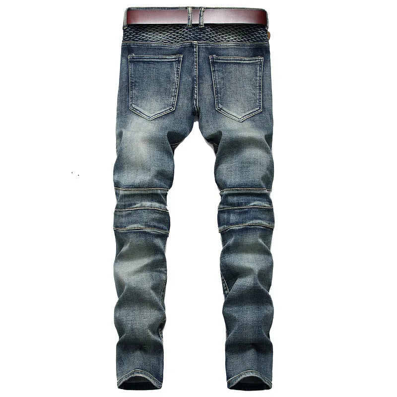 Autumn New Yellow Men's Jeans, Blue Stretch Biker Trousers, Broken Hole Jeans, Fashion Popular Men Denim Pants Big Size 29-42