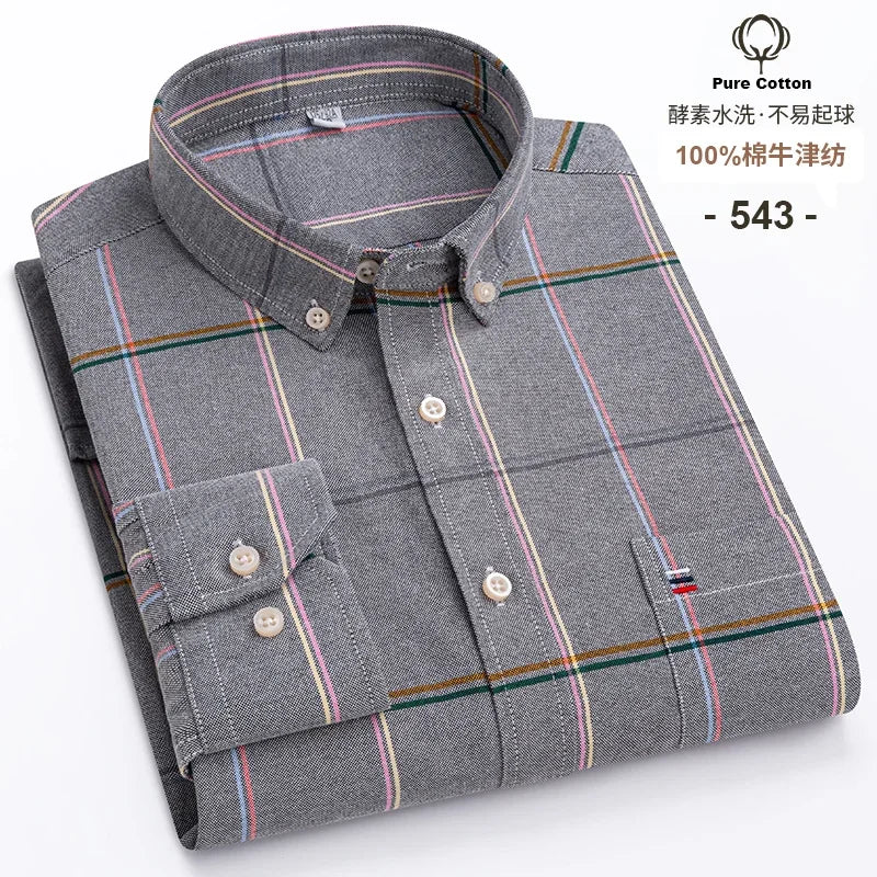 Casual Pure Cotton Oxford Mens Shirts Long Sleeve Plain Soild Regular Fit Fashion Button Man Dress Shirts