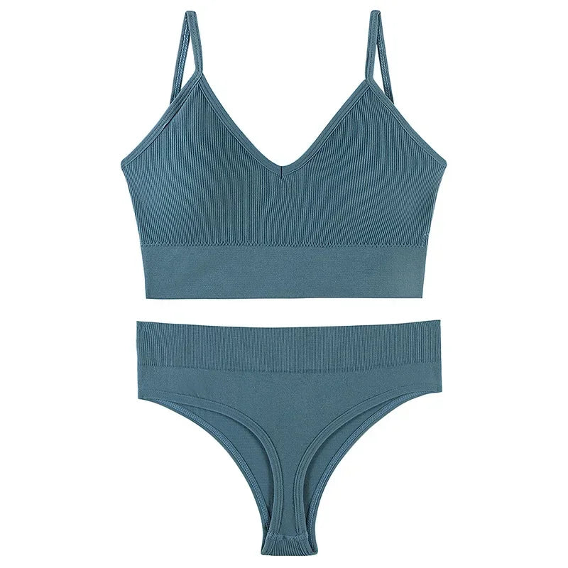Women Underwear Set Wireless Lingerie Panties Bra Sexy G-String Seamless Tank Crop Top Brassiere New